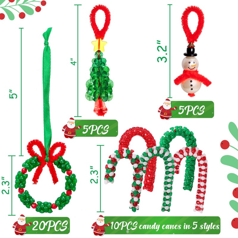 jollylife Christmas Crafts for Kids Adults Families, Beaded Ornament Kit to Make Wreath/Candy Cane/Xmas Tree/Snowman, Holiday Decorations Party Supplies, 40 Pieces - Image 4